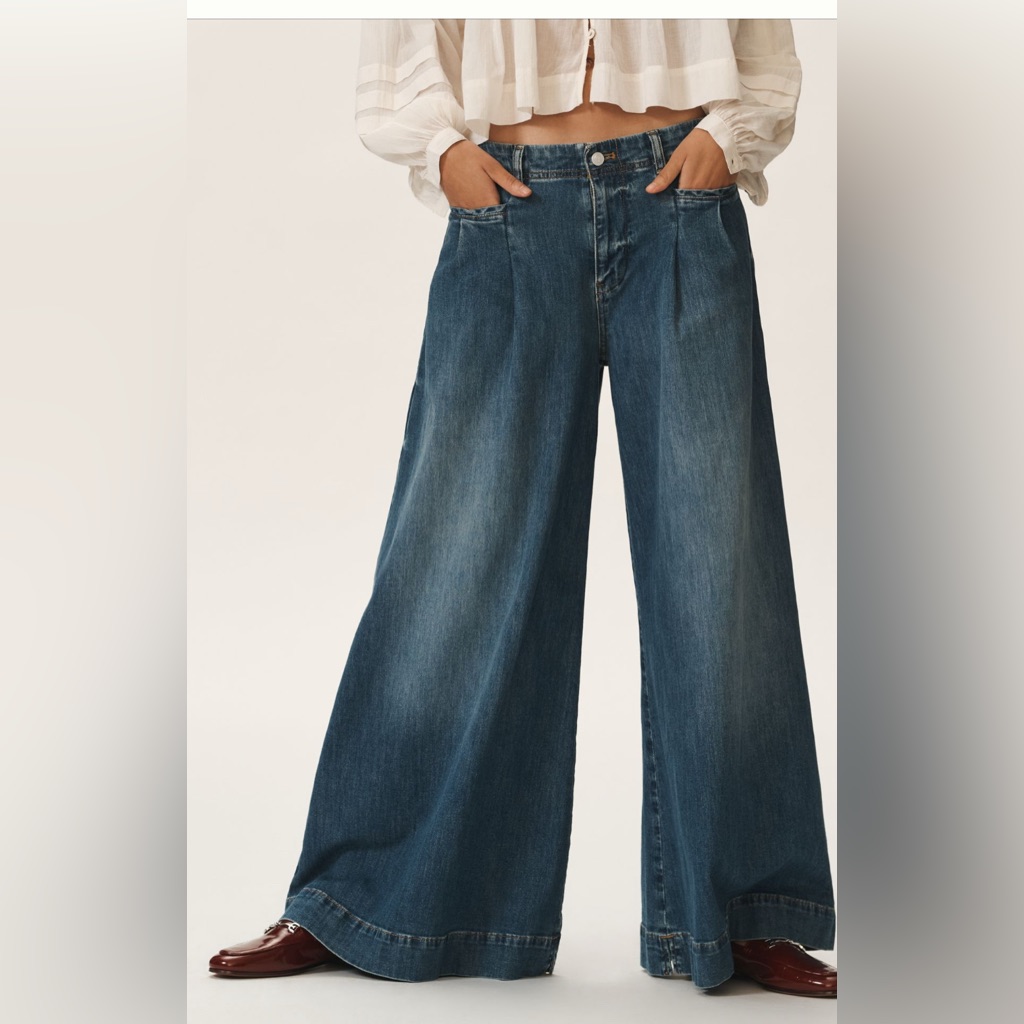 Anthropologie Pilcro Pleated Palazzo Wide Leg Jeans In Medium Blue